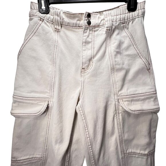 PacSun White High Waisted Cargo Pants Elastic Waist Pockets M Contrast Stitching - Picture 3 of 15